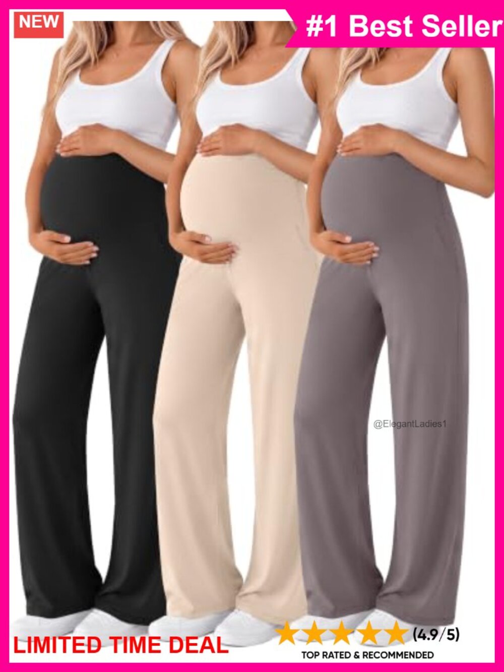 3 Pack Maternity Yoga Pants Wide Leg Pockets Stretch Pregnancy